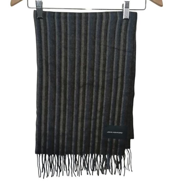 John Sanford Wool Scarf. Gray Blue Cream Mens 12" x 68" - Picture 1 of 3